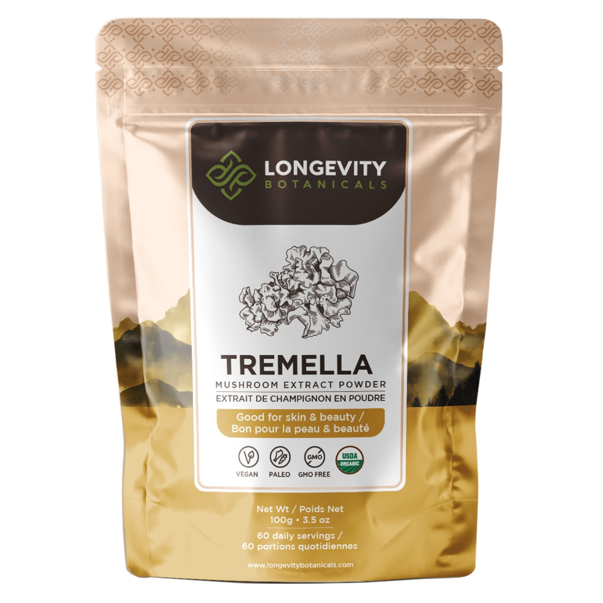 Organic Tremella Mushroom Extract Powder (100 Grams) - Skin Hydration Redefined - LongevityBotanicals Mushrooms